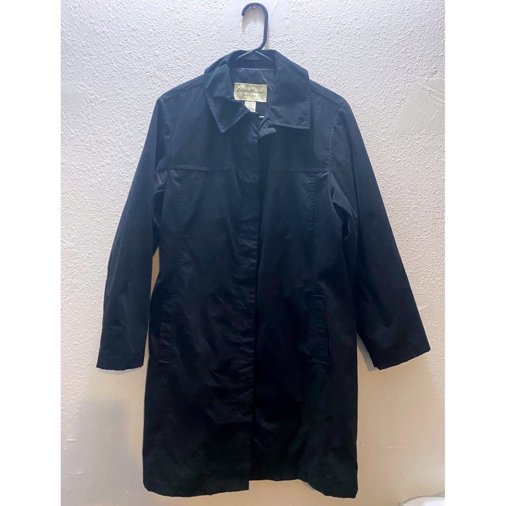 Eddie Bauer Black Cotton Polyester Blend Trench Coat Jacket Women's Size‎ S